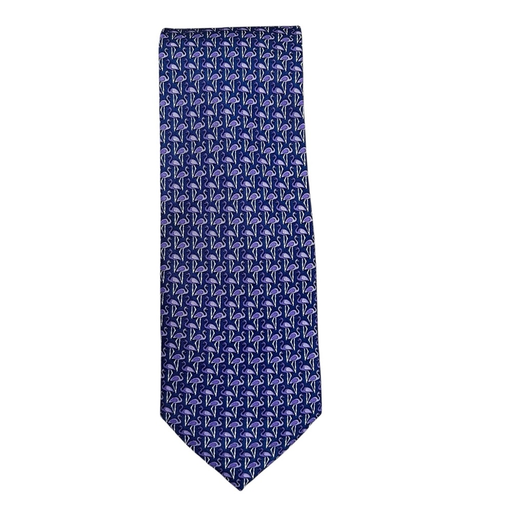 Jos A Bank Executive Collection Blue Purple Flamingo 100% Silk Tie NWOT - Picture 3 of 5